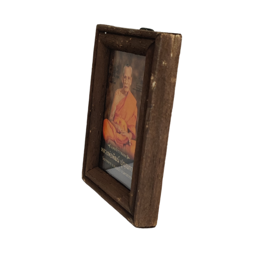 Wooden Framed Monk Photo | LP Phat Tharn Thahan Temple | 3"x4" Thai Buddhist Cultural Collectible