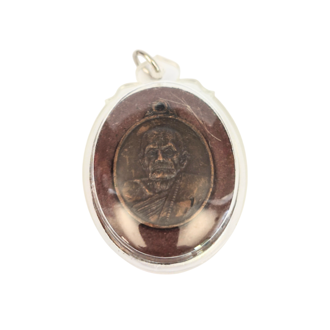 Amulet Luang Pu Mun Gold Screen Locket with Consecrated Coin Talisman