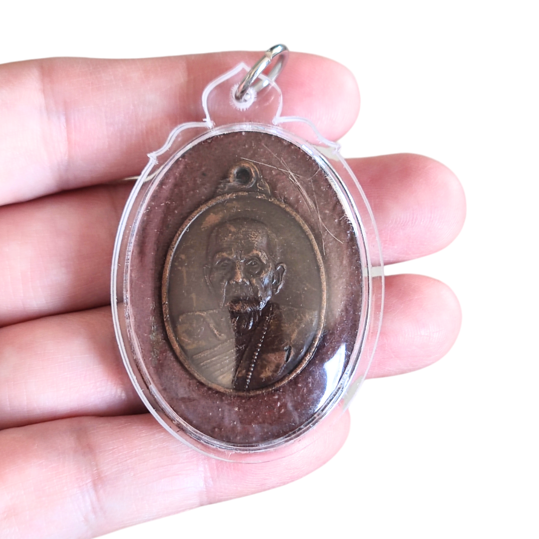 Amulet Luang Pu Mun Gold Screen Locket with Consecrated Coin Talisman