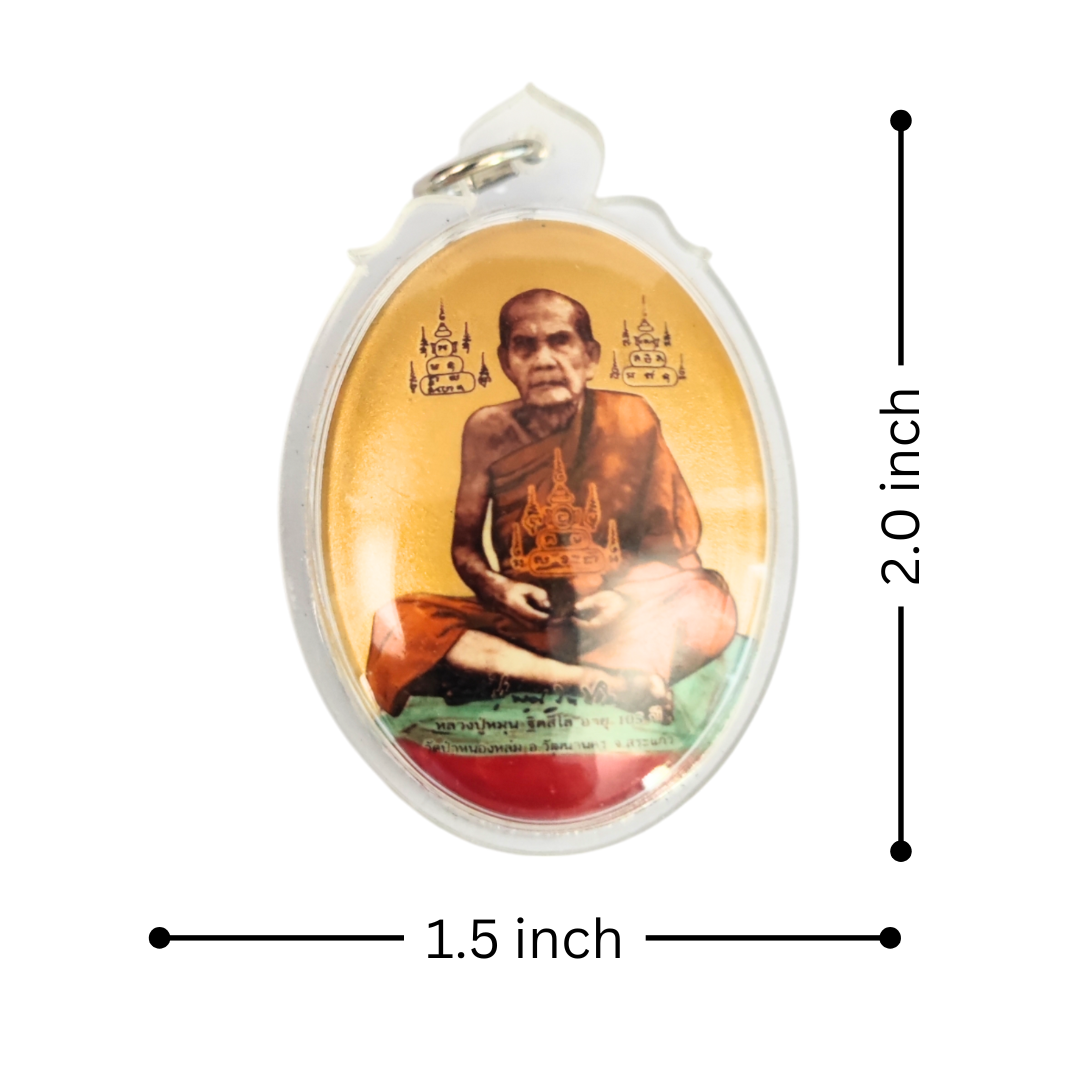 Amulet Luang Pu Mun Gold Screen Locket with Consecrated Coin Talisman