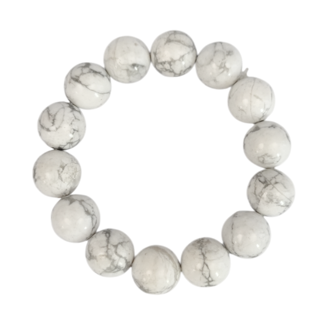 White Howlite Gemstone Bracelet 14mm – Thai Talisman for Calmness & Chakra Balance