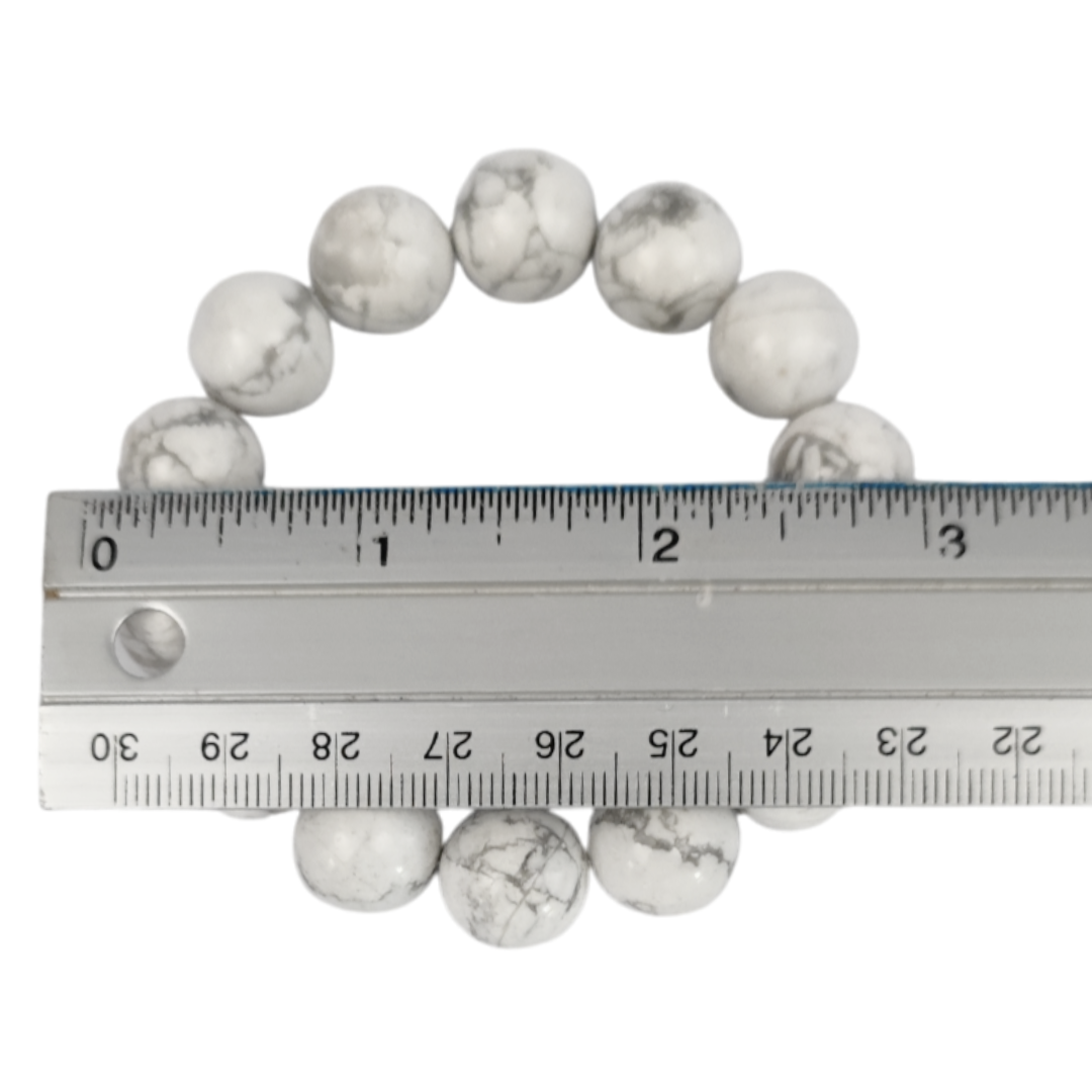 White Howlite Gemstone Bracelet 14mm – Thai Talisman for Calmness & Chakra Balance