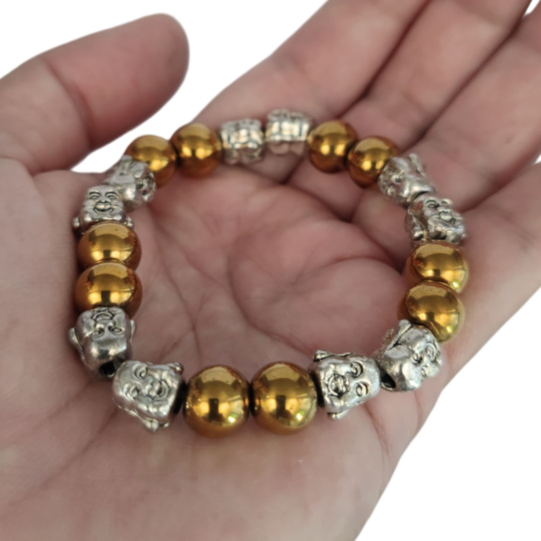 Leklai Gold-Plated Bracelet – Phra Sangkachai 10mm Talisman for Wisdom & Protection