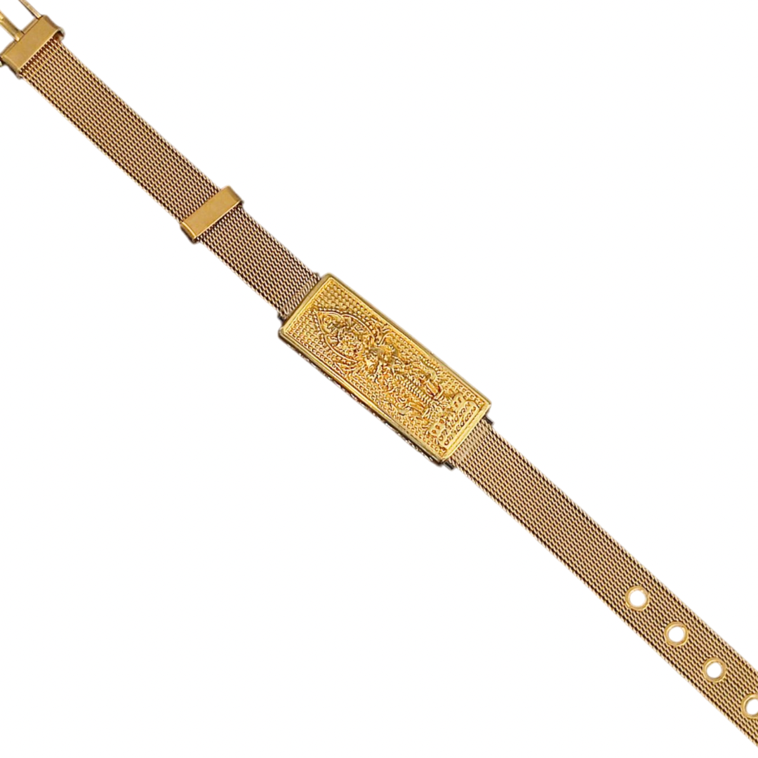 Thao Wessuwan Gold-Tone Adjustable Bangle – Thick Buckle Thai Amulet Bracelet for Protection & Wealth