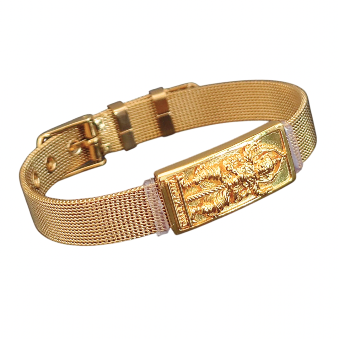 Thao Wessuwan Gold-Tone Adjustable Bangle – Thin Buckle Thai Amulet Bracelet for Protection & Wealth
