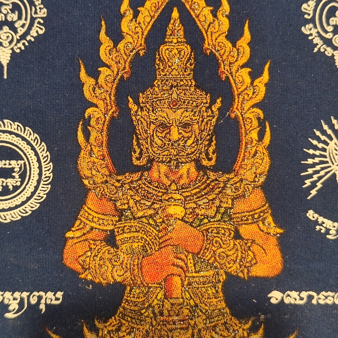 Thao Wessuwan Velvet Yantra Cloth – Gold Foil Banner from Wat Chulamanee (10.5"x16")