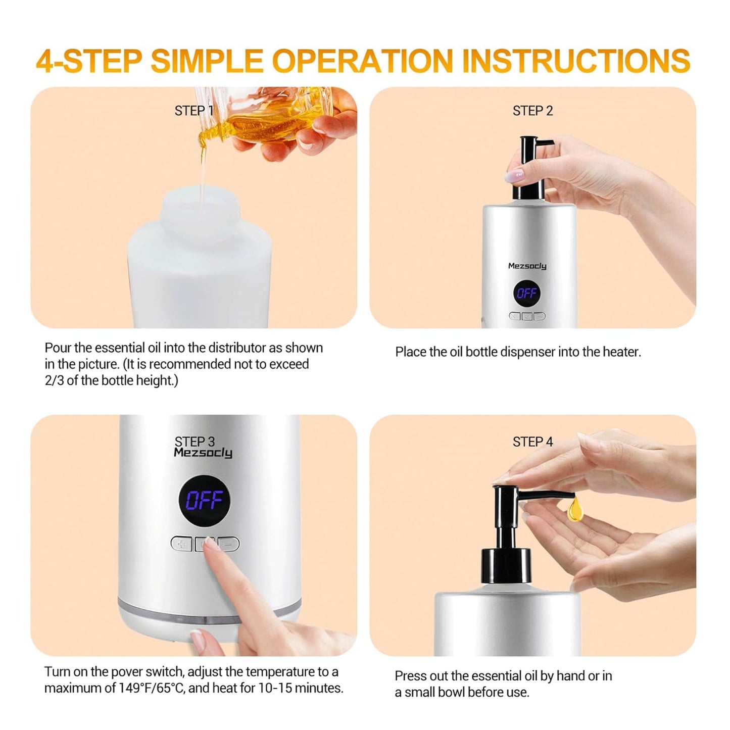 Heated Oil Warmer Dispenser | Constant Temperature Massage & Scented Oil Heater | Spa & Self-care Use | Black