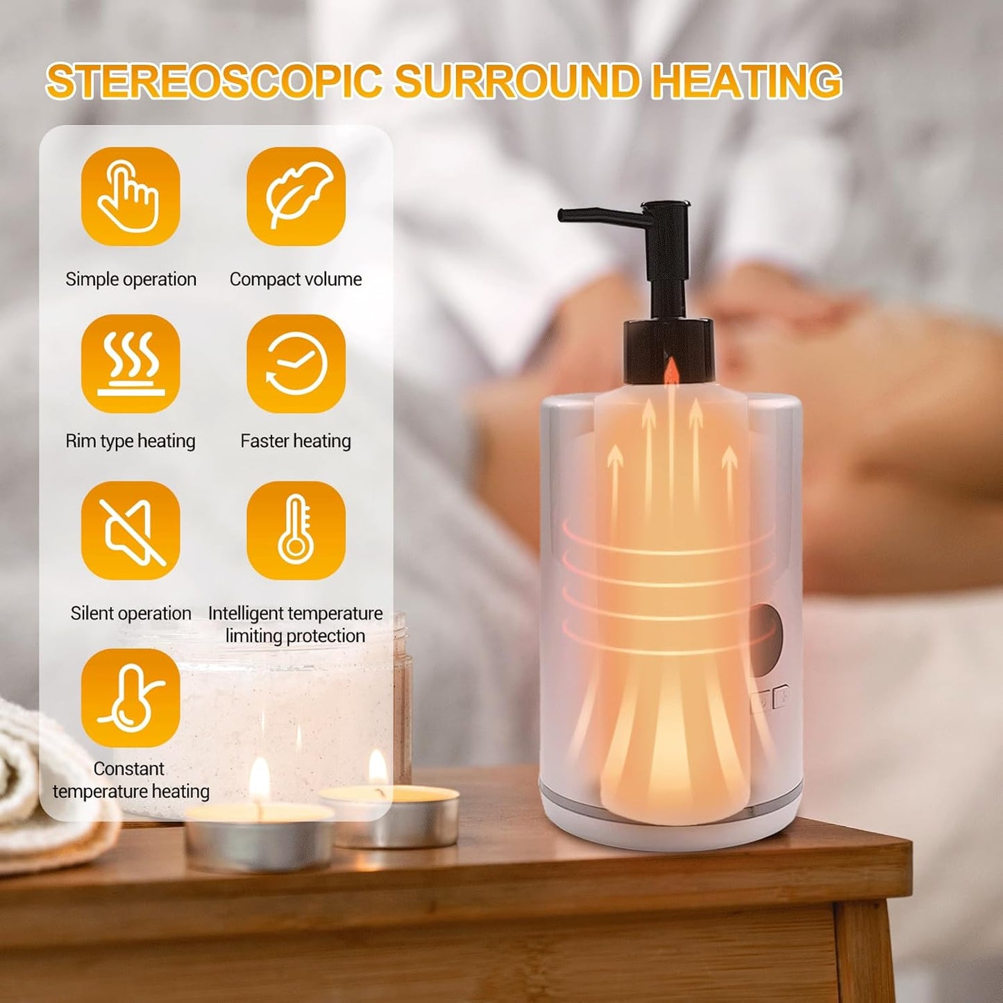 Heated Oil Warmer Dispenser | Constant Temperature Massage & Scented Oil Heater | Spa & Self-care Use | Black