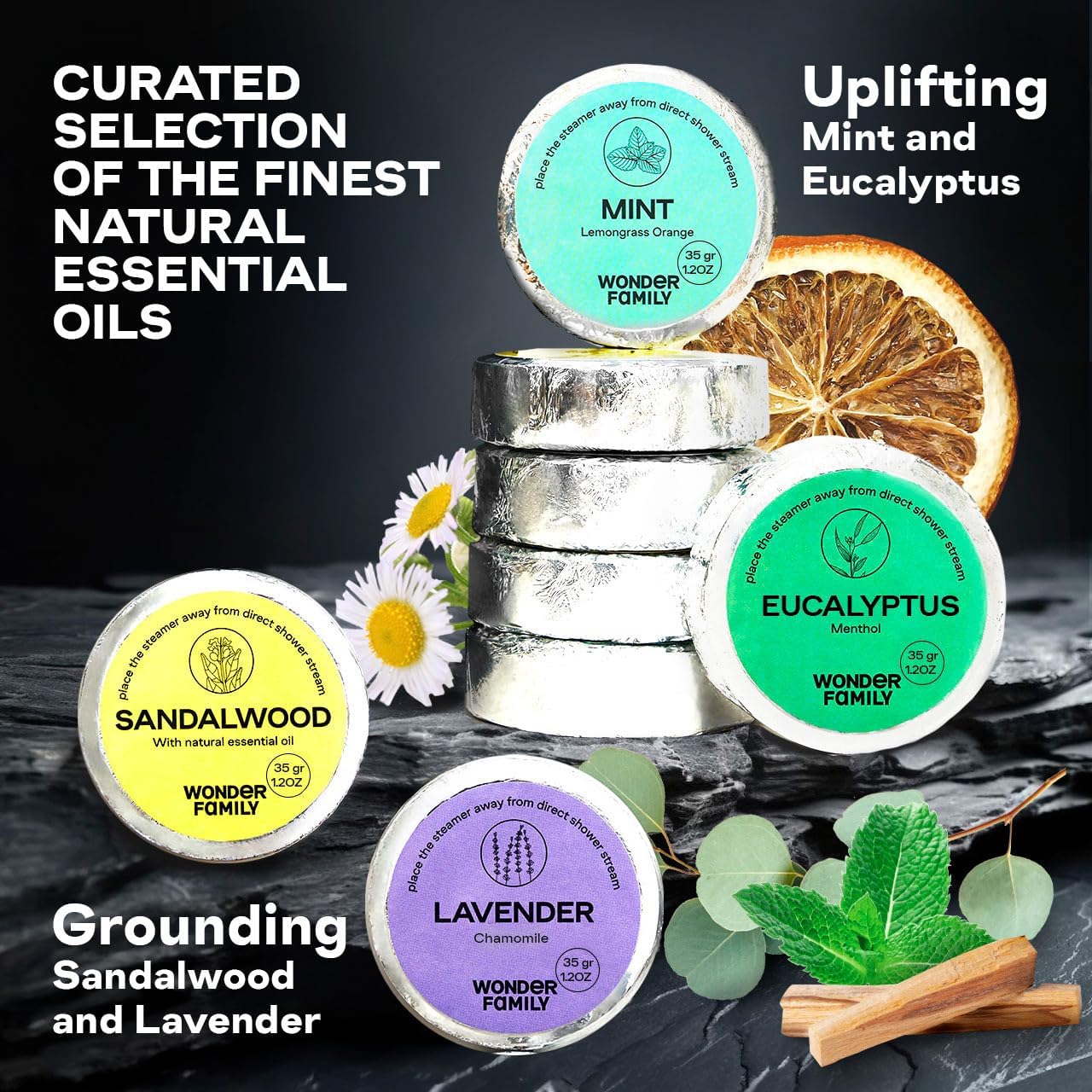 Aromatherapy Shower Steamer Set | 8-Pack for Sinus Relief & Relaxation | Lavender, Eucalyptus, Mint & Sandalwood with Stone Tray