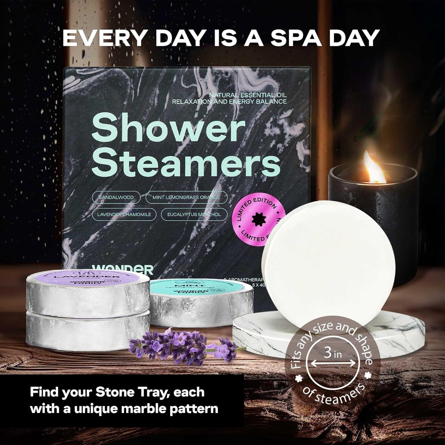 Aromatherapy Shower Steamer Set | 8-Pack for Sinus Relief & Relaxation | Lavender, Eucalyptus, Mint & Sandalwood with Stone Tray
