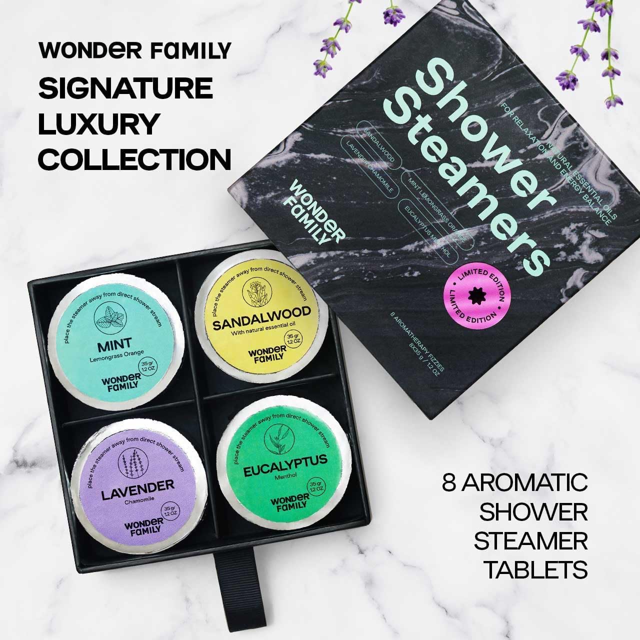Aromatherapy Shower Steamer Set | 8-Pack for Sinus Relief & Relaxation | Lavender, Eucalyptus, Mint & Sandalwood with Stone Tray