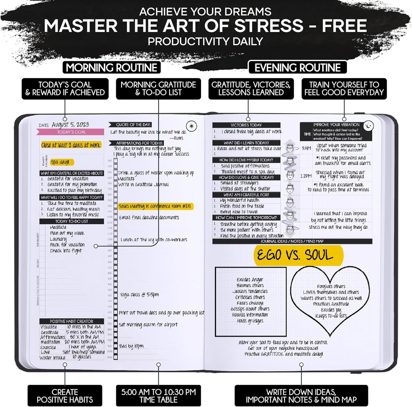 Self-Care & Gratitude Journal | 90-Day Undated Guided Planner for Positivity, Mindfulness & Manifestation | Vision Board & Stickers Included