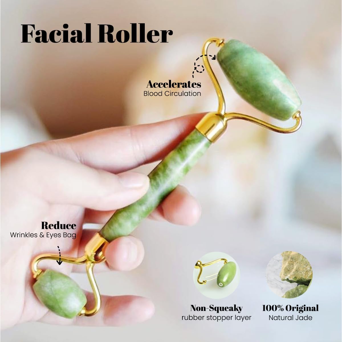 ROSELYNBOUTIQUE Jade Roller & Gua Sha Set – Natural Skincare Tools (Green)