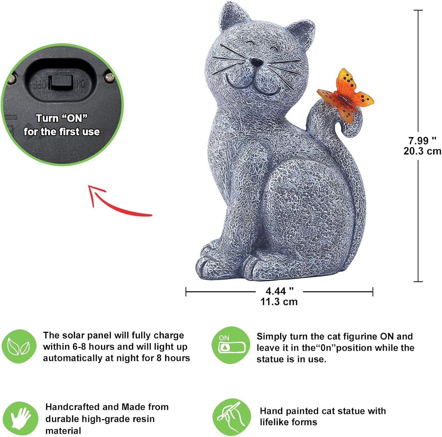 Nacome Solar Cat Garden Statue – Outdoor Decor with Butterfly Light for Porch, Patio & Yard Art