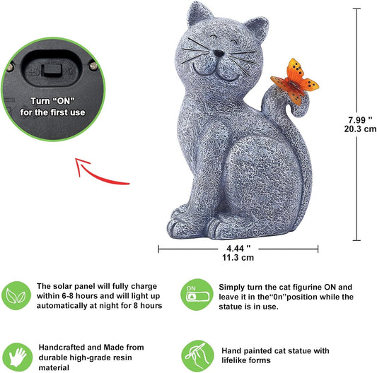 Nacome Solar Cat Garden Statue – Outdoor Decor with Butterfly Light for Porch, Patio & Yard Art