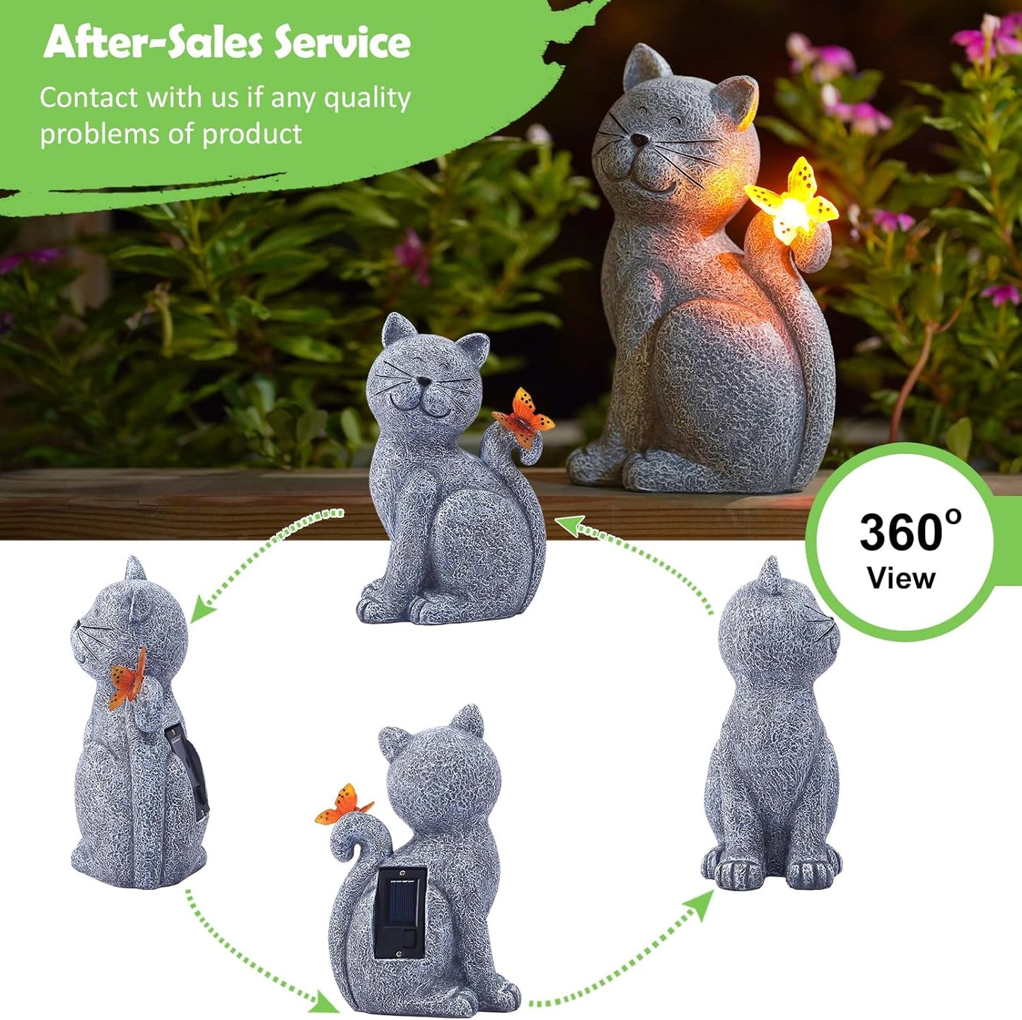 Nacome Solar Cat Garden Statue – Outdoor Decor with Butterfly Light for Porch, Patio & Yard Art