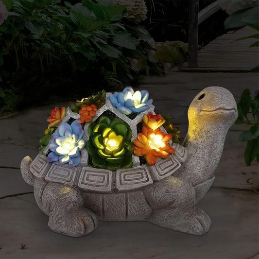 Nacome Solar Garden Outdoor Turtle Statue with Succulent & 7 LED Lights – Charming Patio & Lawn Decor
