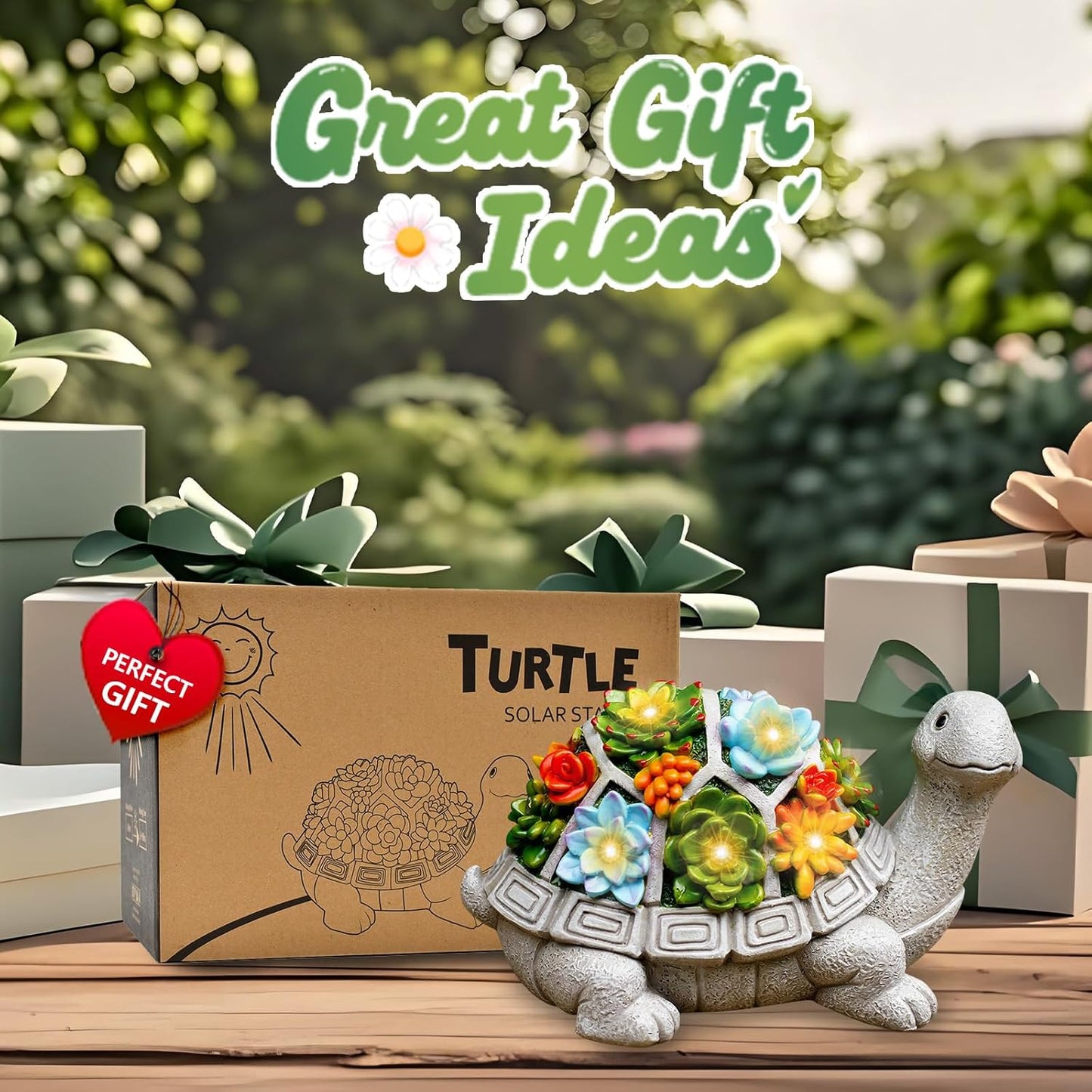 Nacome Solar Garden Outdoor Turtle Statue with Succulent & 7 LED Lights – Charming Patio & Lawn Decor