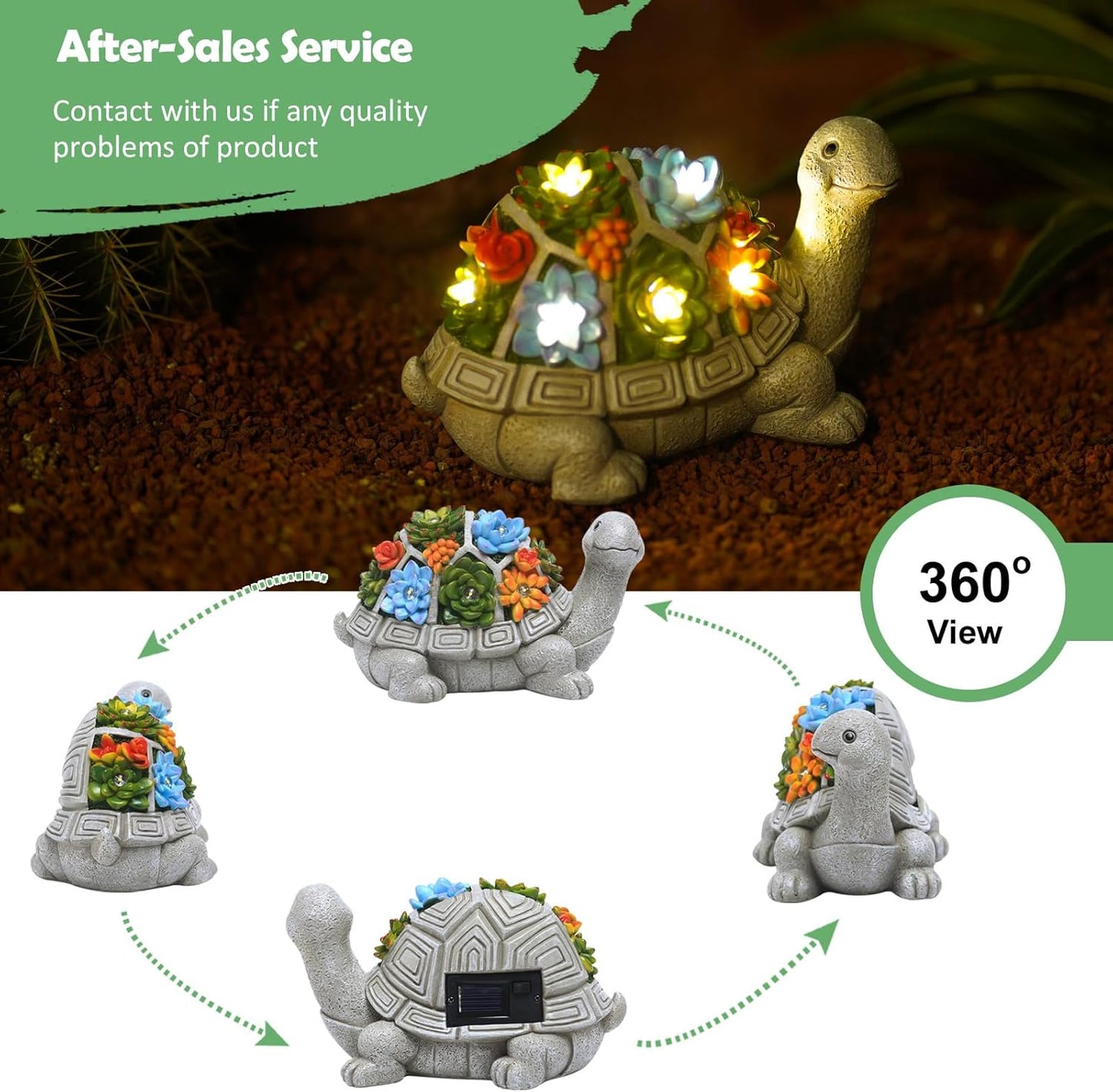 Nacome Solar Garden Outdoor Turtle Statue with Succulent & 7 LED Lights – Charming Patio & Lawn Decor