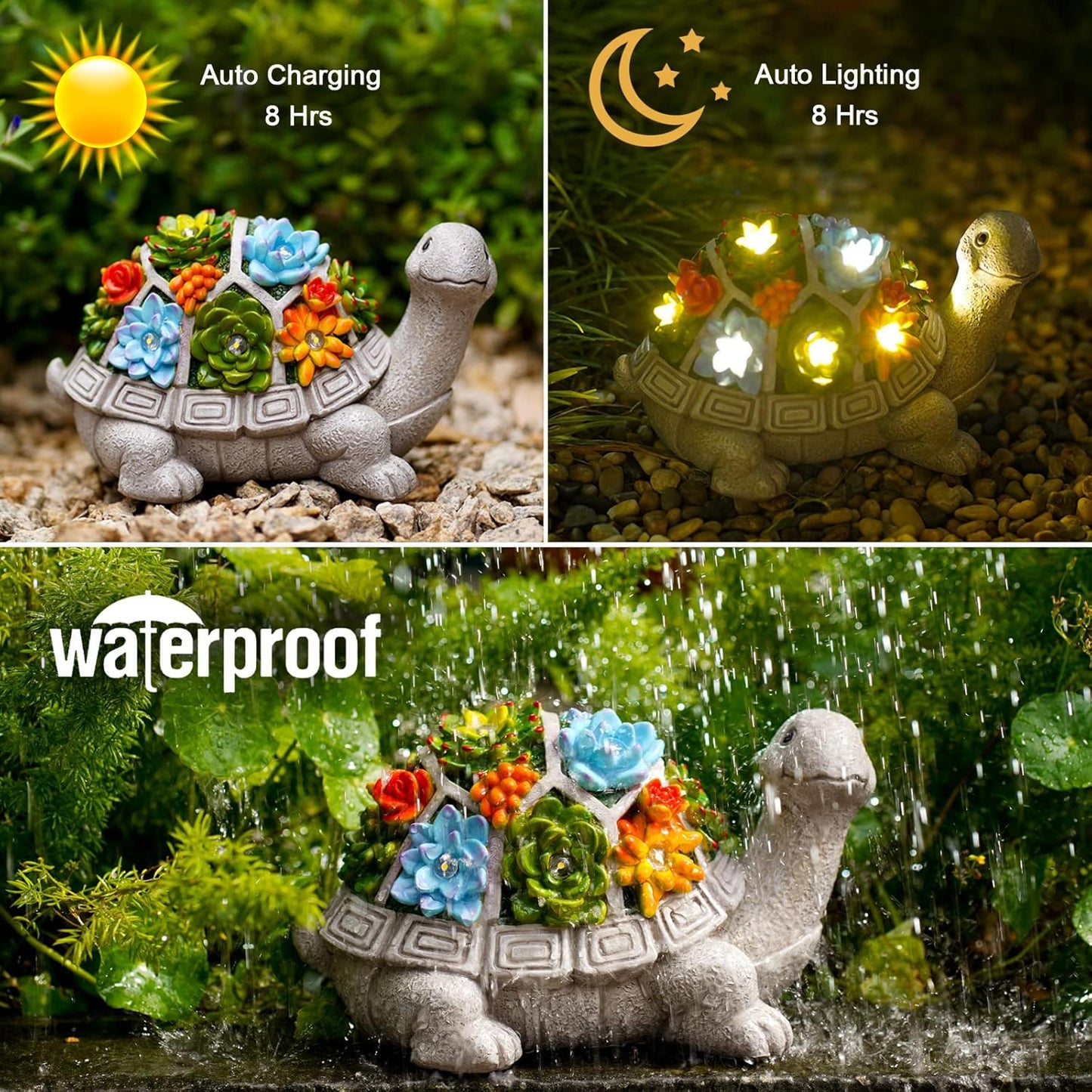 Nacome Solar Garden Outdoor Turtle Statue with Succulent & 7 LED Lights – Charming Patio & Lawn Decor