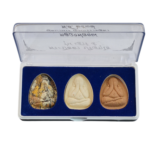 Phra Pidta LP Koon Amulet Set (3 Pieces) – Sao 5 Model B.E. 2537 for Wealth & Luck (1994)