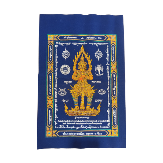 Thao Wessuwan Velvet Yantra Cloth – Gold Foil Banner from Wat Chulamanee (10.5"x16")