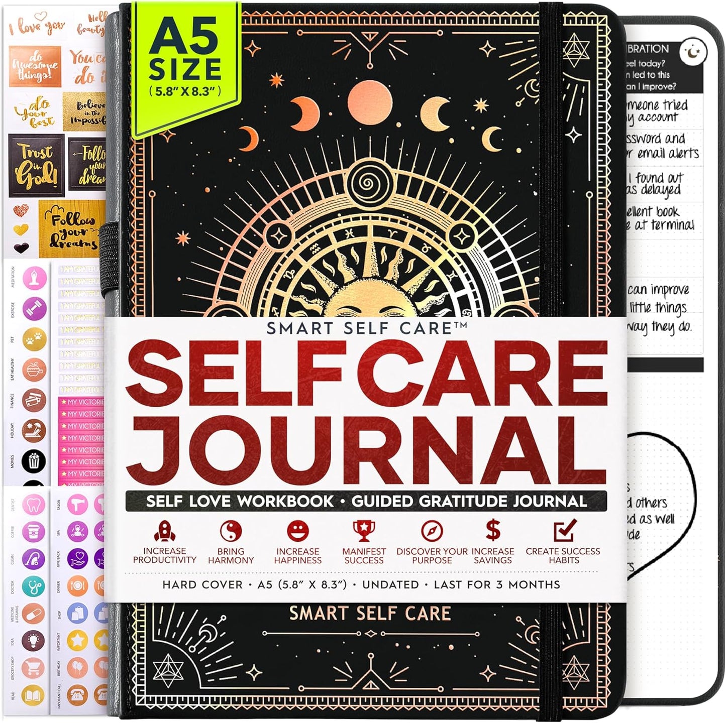 Self-Care & Gratitude Journal | 90-Day Undated Guided Planner for Positivity, Mindfulness & Manifestation | Vision Board & Stickers Included