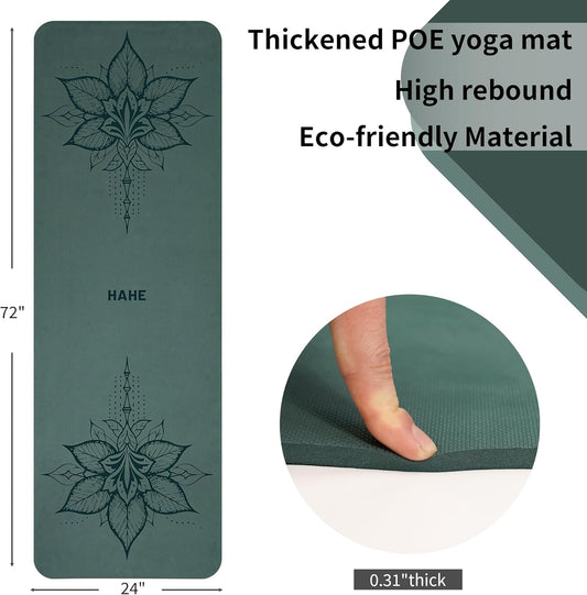 Eco-Friendly Yoga Mat 8mm | Non-Slip, Shock-Absorbing POE | 72"x24" Extra Comfort with Carry Strap
