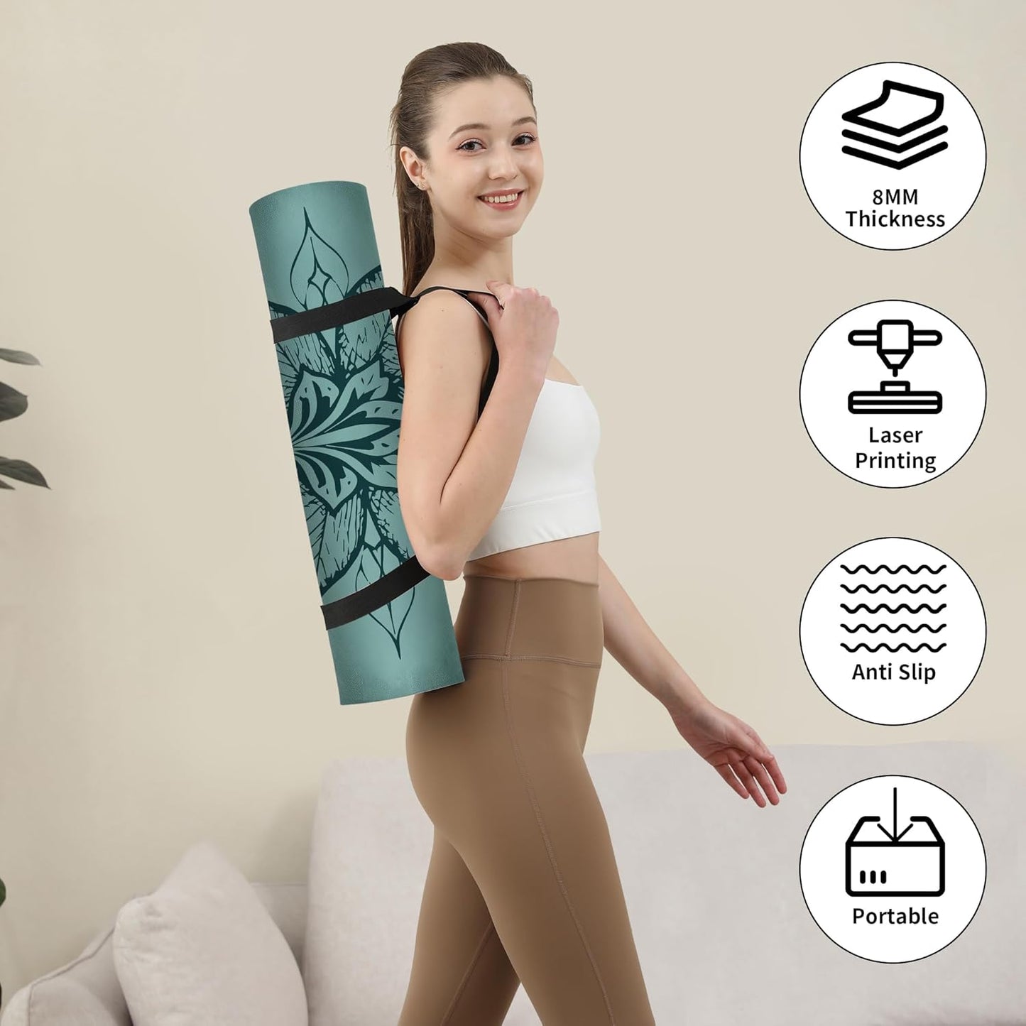 Eco-Friendly Yoga Mat 8mm | Non-Slip, Shock-Absorbing POE | 72"x24" Extra Comfort with Carry Strap