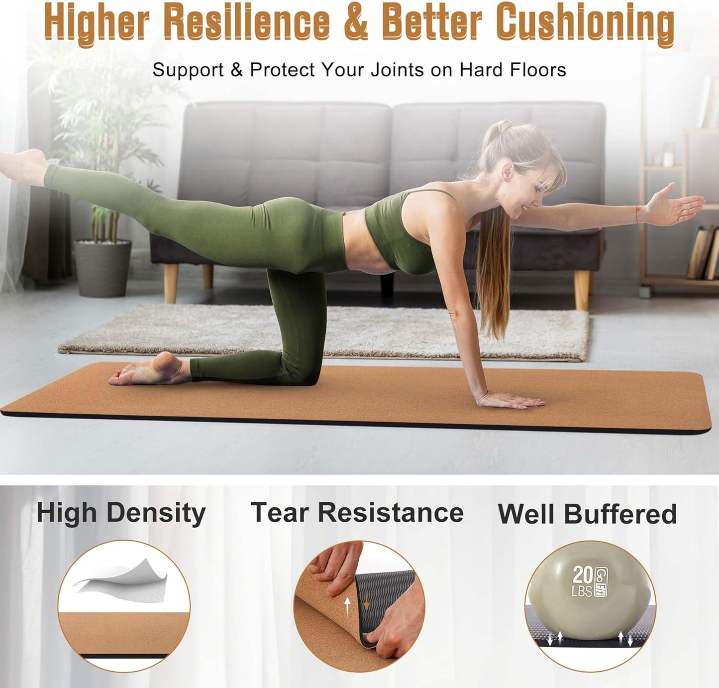 Premium Cork Yoga Mat | Eco-Friendly Non-Slip 72"x26" | Thick TPE Base for Hot Yoga & Comfort Support