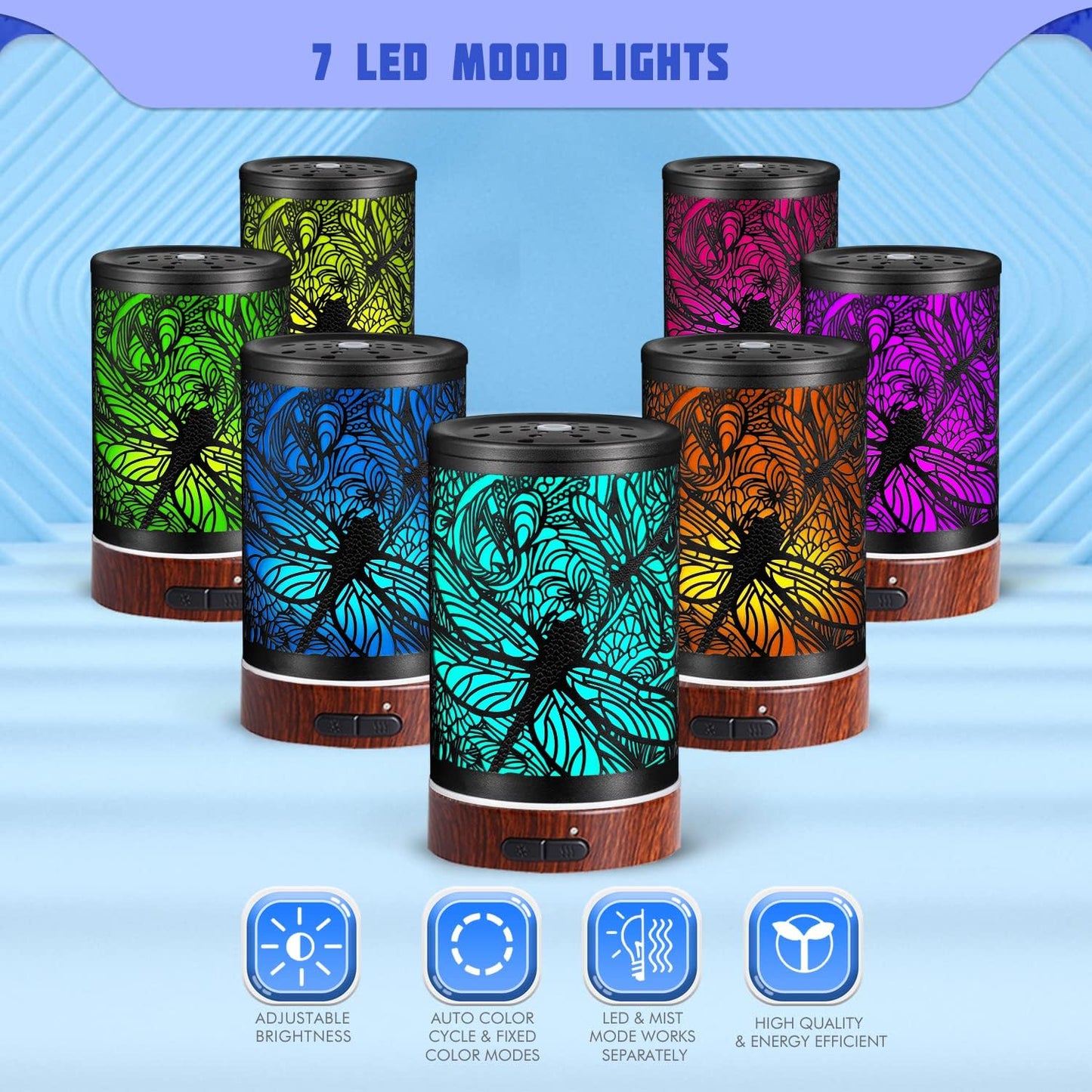 Kobodon Dragonfly Metal Essential Oil Diffuser | 150 ml Ultrasonic Cool Mist with 7-Color Light | Whisper-Quiet Humidifier