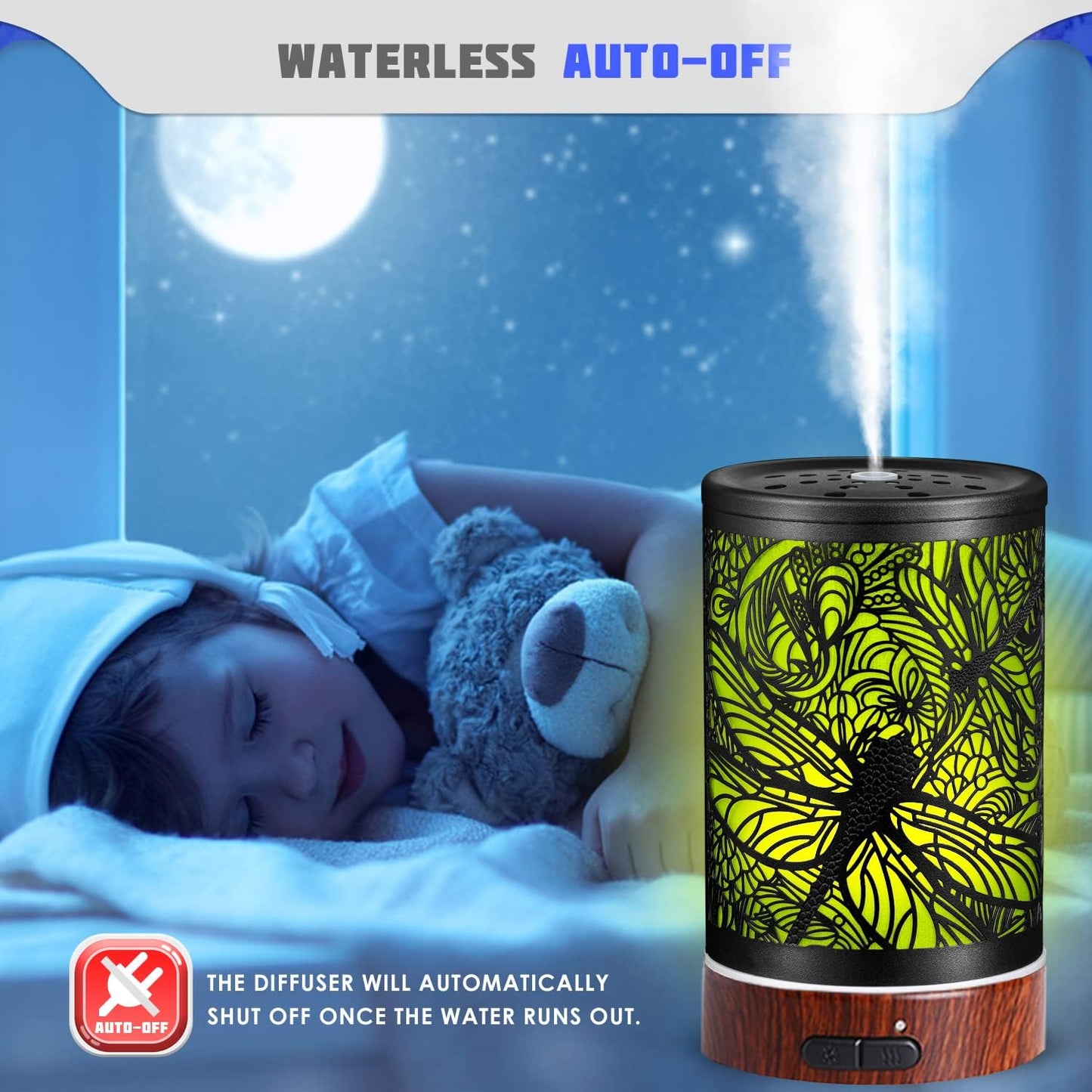 Kobodon Dragonfly Metal Essential Oil Diffuser | 150 ml Ultrasonic Cool Mist with 7-Color Light | Whisper-Quiet Humidifier