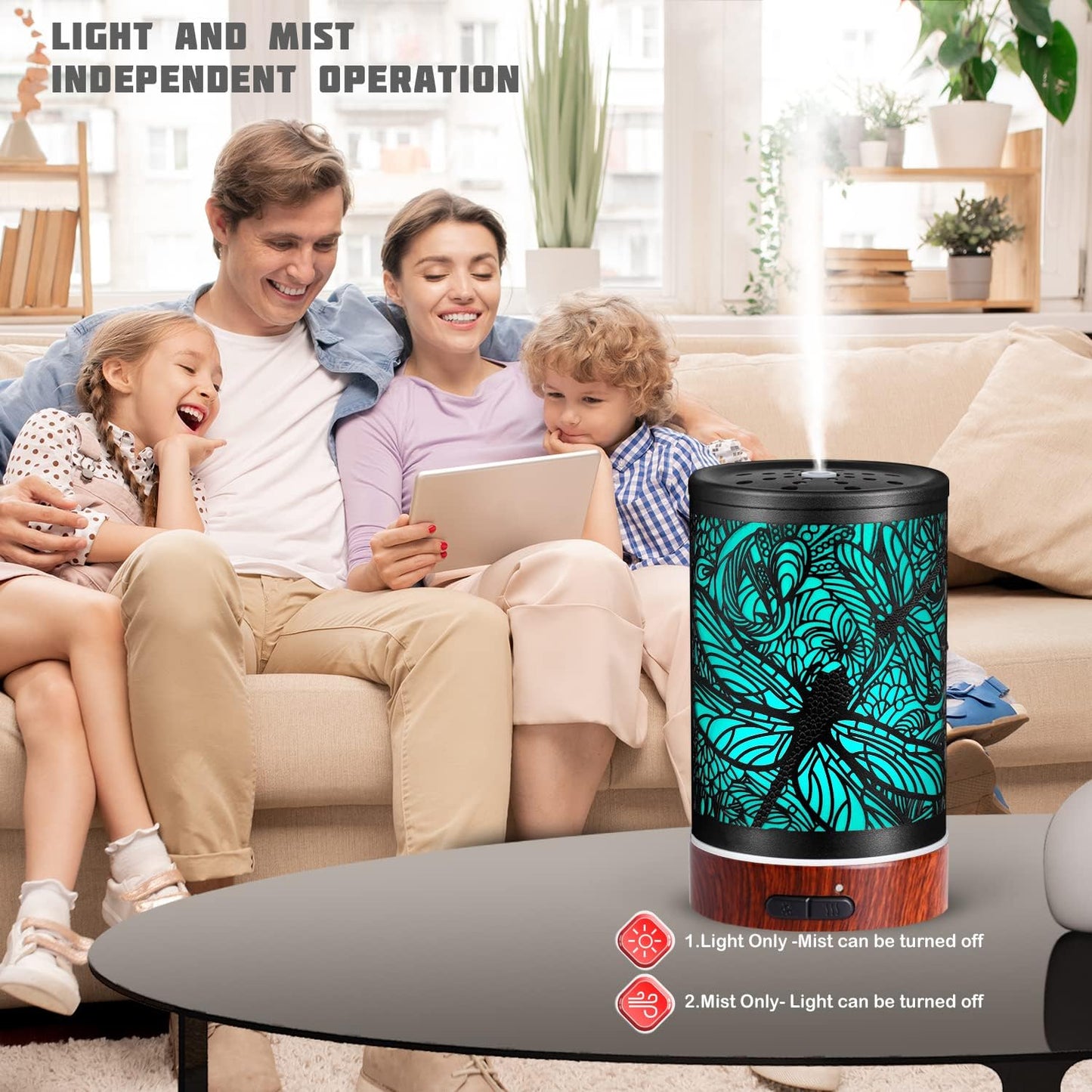 Kobodon Dragonfly Metal Essential Oil Diffuser | 150 ml Ultrasonic Cool Mist with 7-Color Light | Whisper-Quiet Humidifier