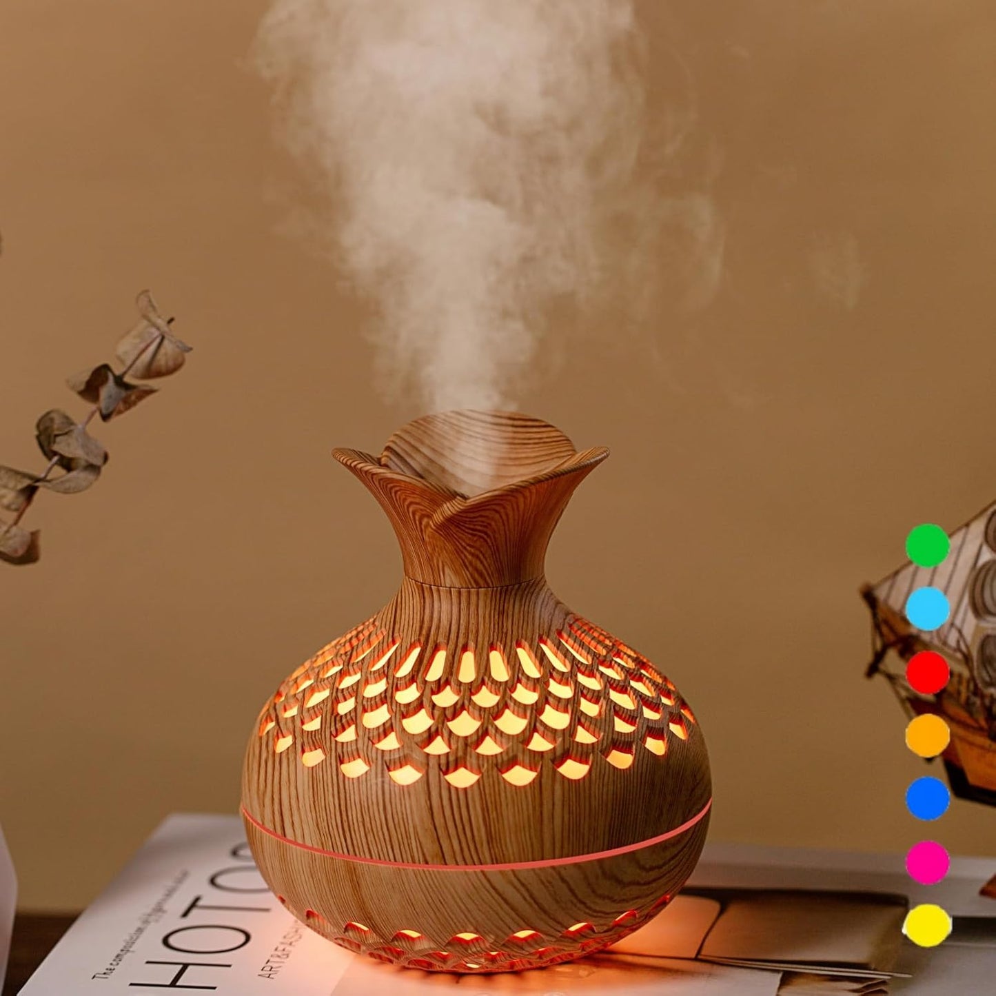 Flower-Shaped Mini USB Humidifier | 300 ml Cool Mist with 7-Color Light | Whisper-Quiet Desktop or Travel Personal Humidifier