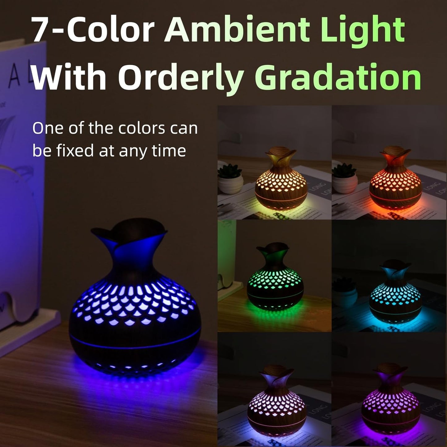 Flower-Shaped Mini USB Humidifier | 300 ml Cool Mist with 7-Color Light | Whisper-Quiet Desktop or Travel Personal Humidifier