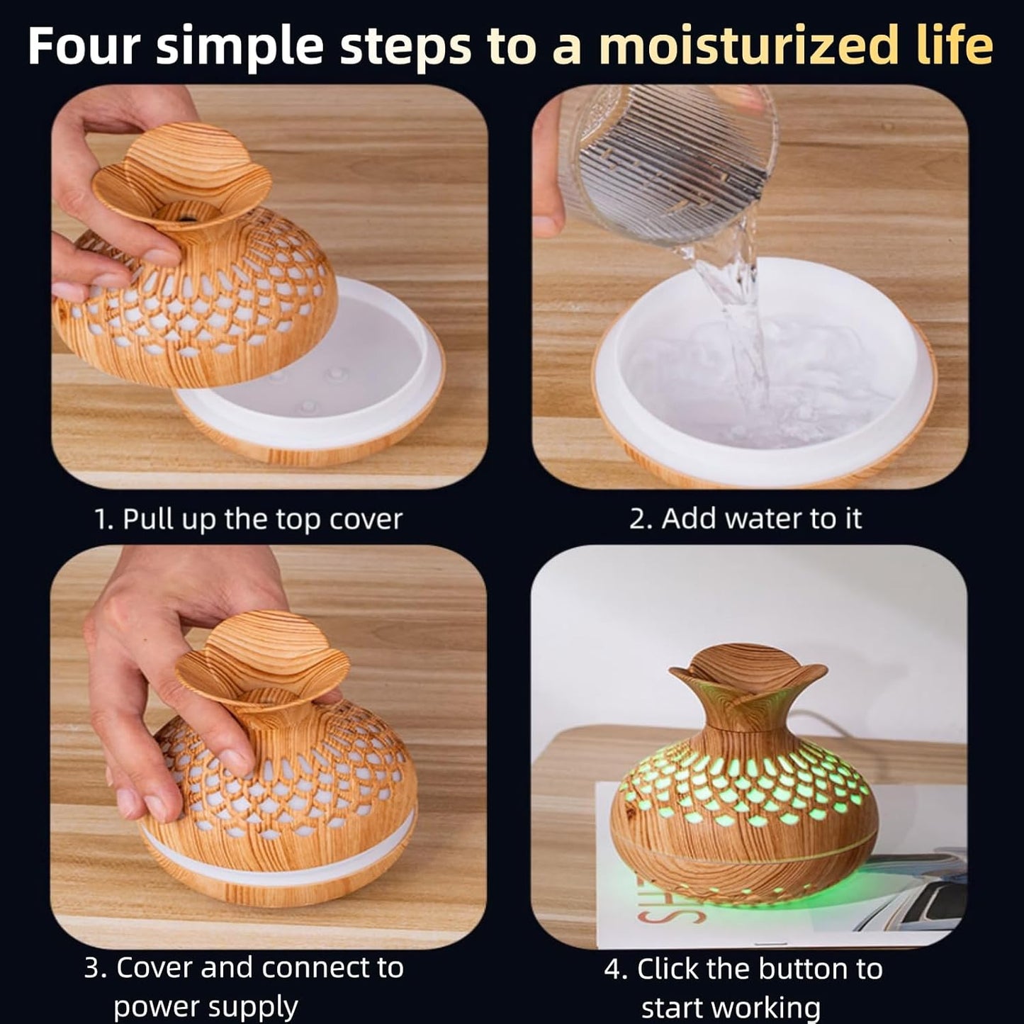 Flower-Shaped Mini USB Humidifier | 300 ml Cool Mist with 7-Color Light | Whisper-Quiet Desktop or Travel Personal Humidifier