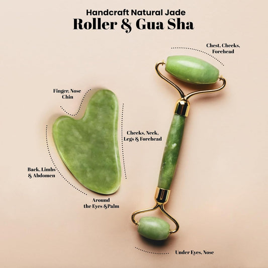 ROSELYNBOUTIQUE Jade Roller & Gua Sha Set – Natural Skincare Tools (Green)