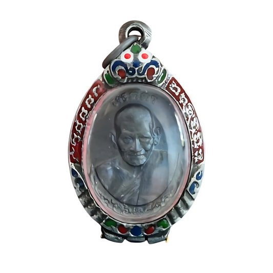 Vintage-style LP Maha Sila Thai amulet with symbolic markings for protection and good fortune