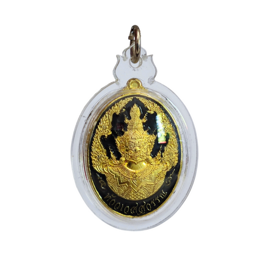 Vintage-style Thao Wessuwan Thai amulet with symbolic markings for protection and good fortune