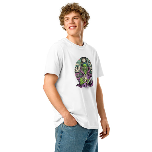 Artistic T-shirt with abstract line patterns in neutral tones
