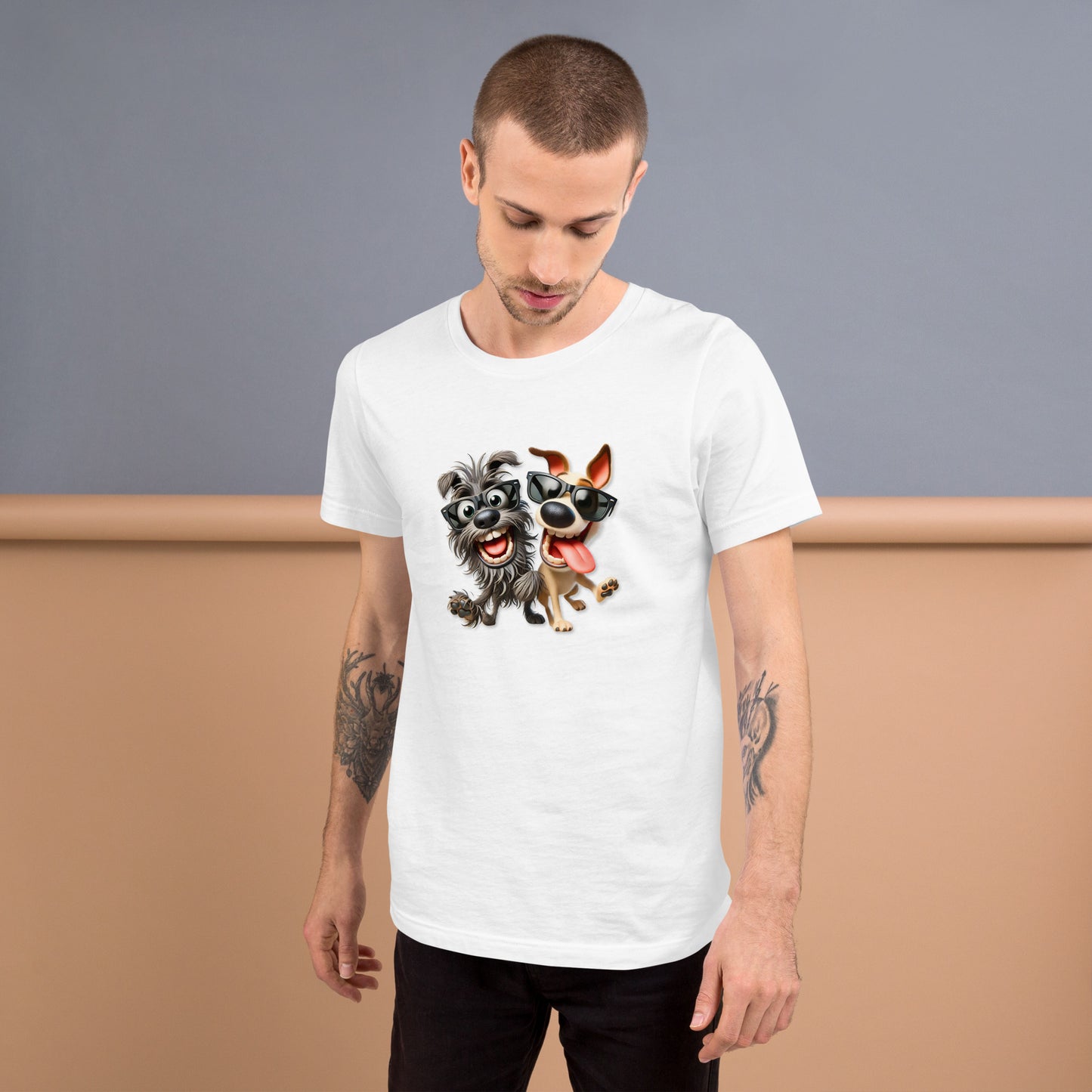 Artistic T-shirt with abstract line patterns in neutral tones